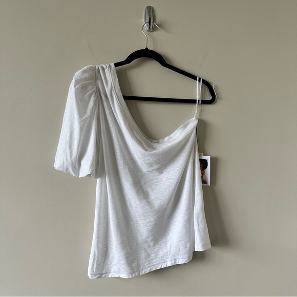 NATION LTD - Raina Balloon Sleeve One Shoulder Tee in White - Picture 2 of 10